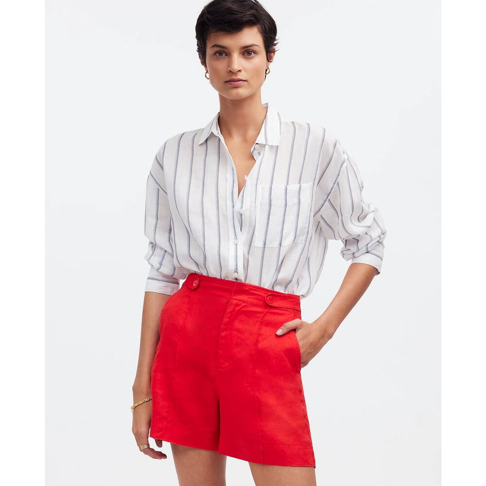 NWT Madewell Clean Button-Tab Shorts in 100% Linen In Rouge Size 6